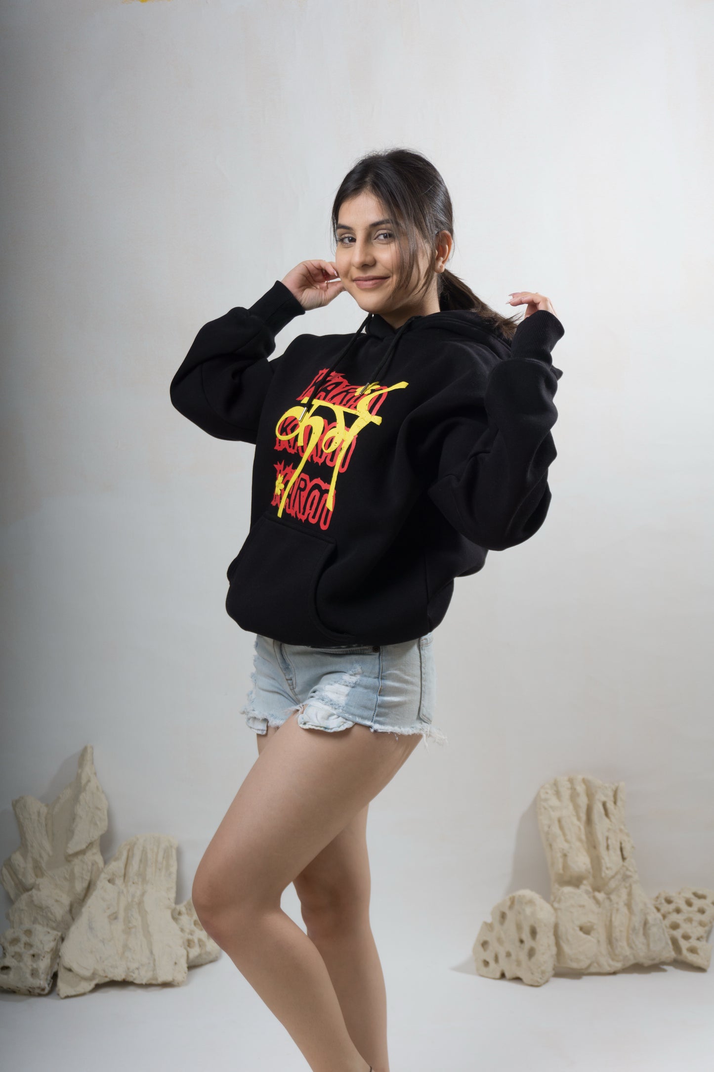 ZF Premium 350gsm Boxy Fit Printed Hoodie, Black- Karm