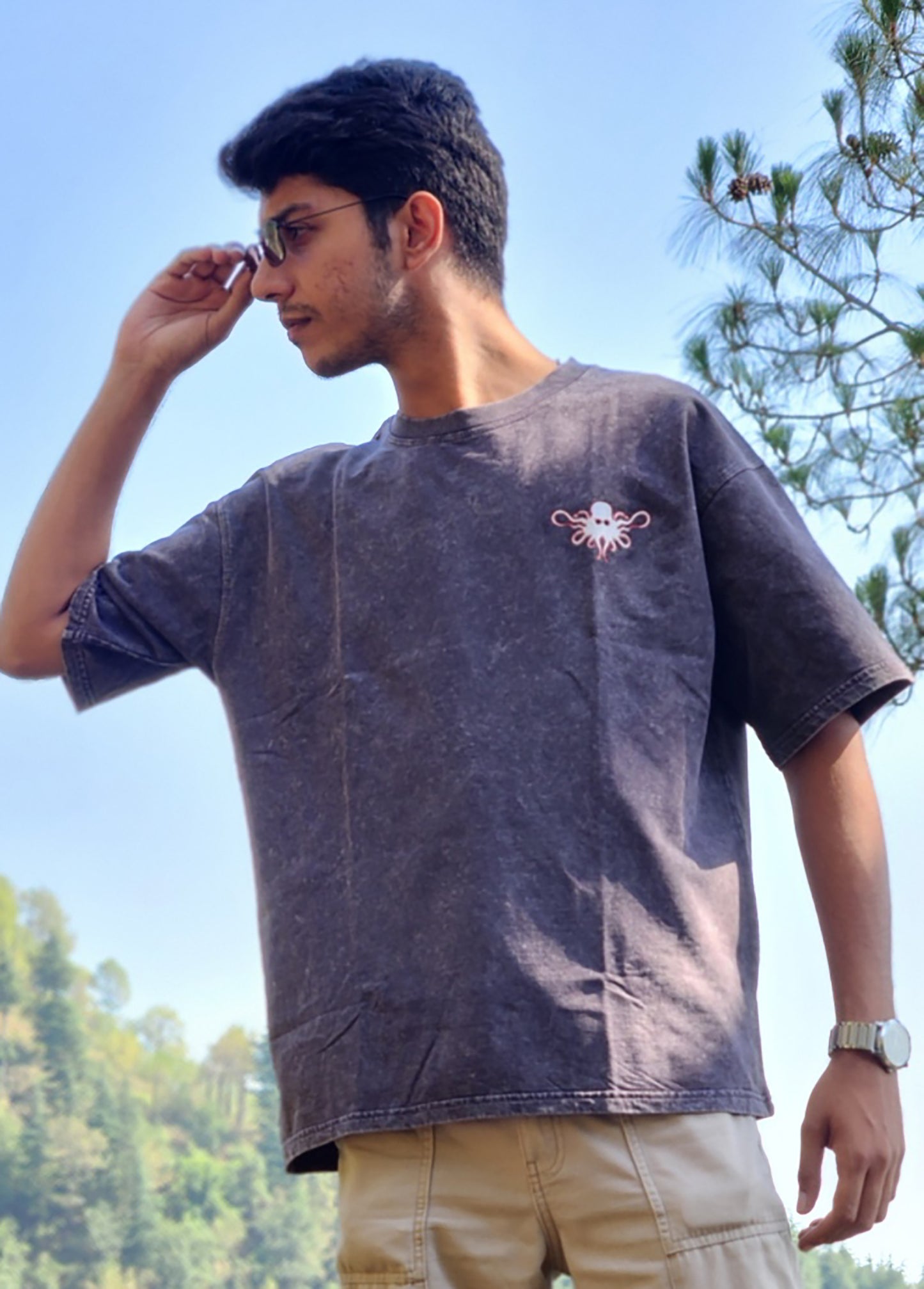 Charcoal Mist Tee – Oversized Boxy Fit | Acid Washed
