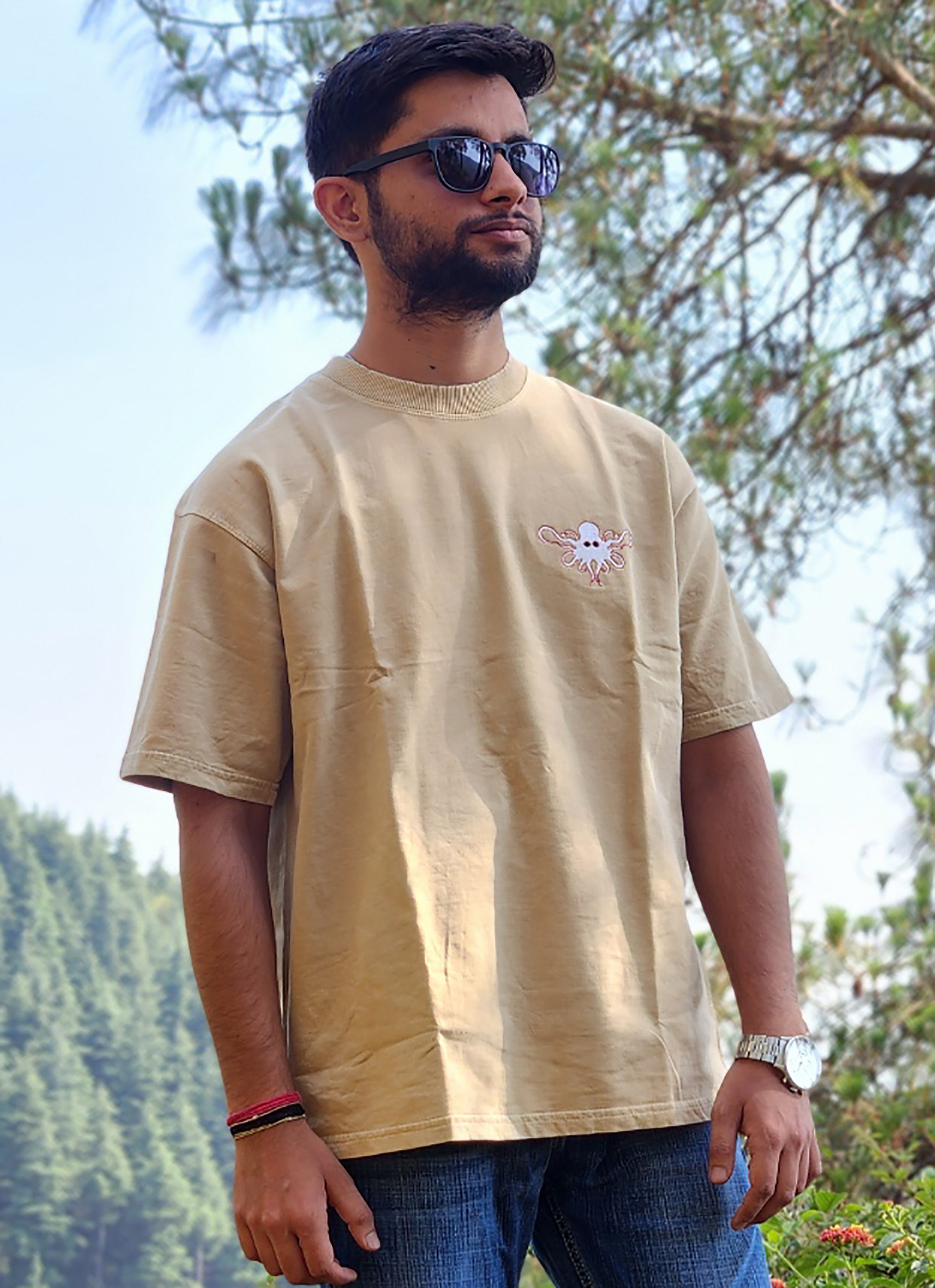 Beige Acid Wash Oversized T-Shirt for Men & Women | Zest Fusion
