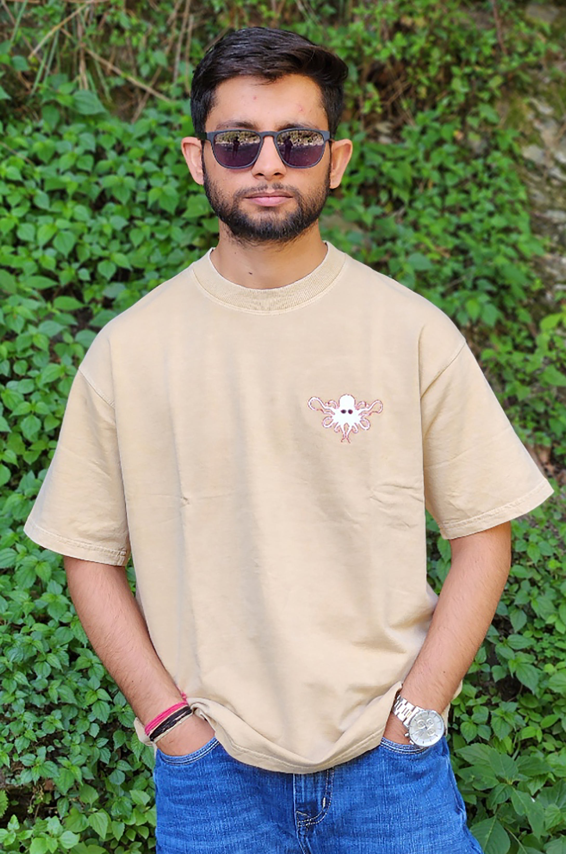 Beige Acid Wash Oversized T-Shirt for Men & Women | Zest Fusion