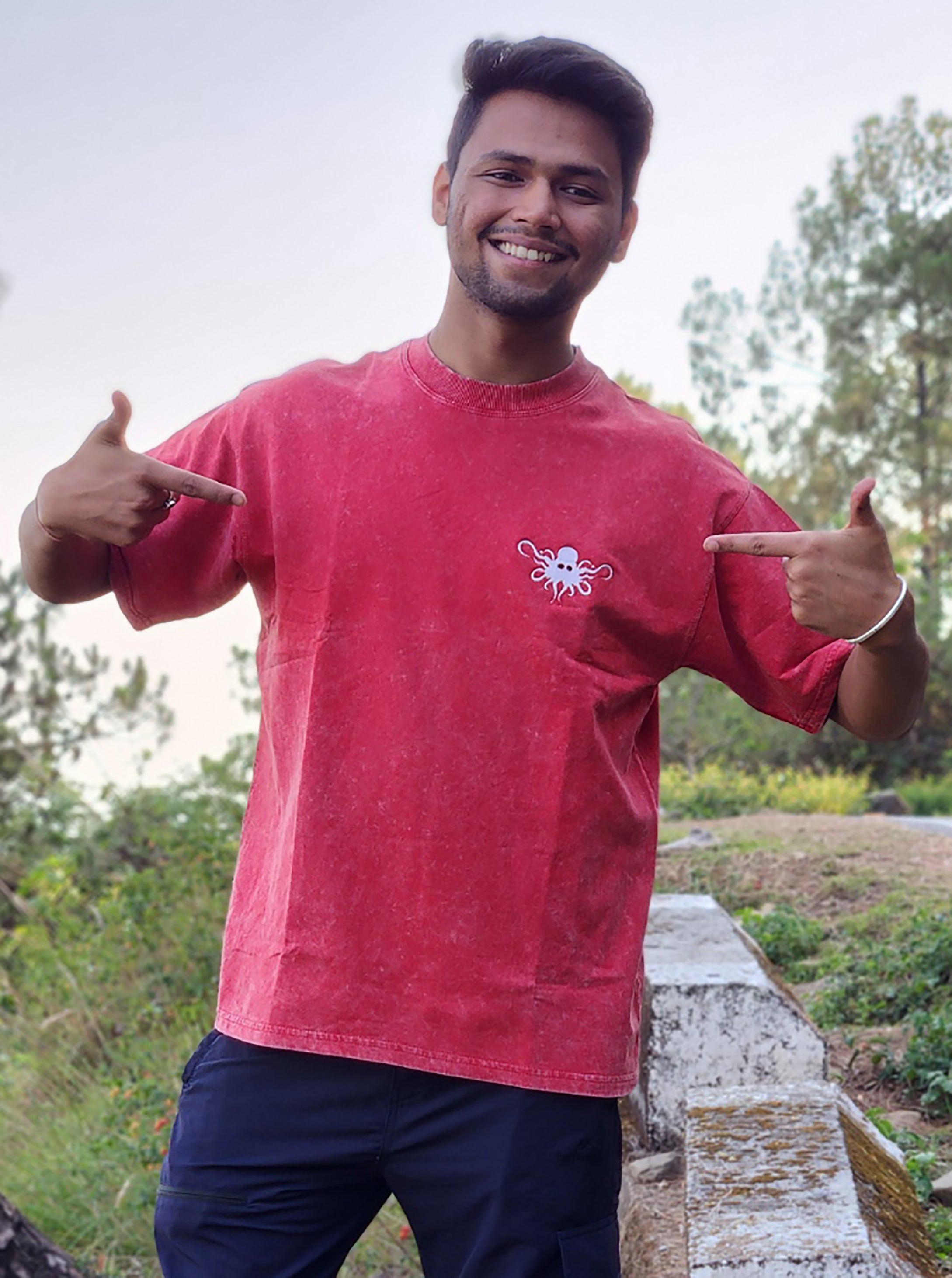 Red Acid Wash Oversized T-Shirt for Men & Women | Zest Fusion