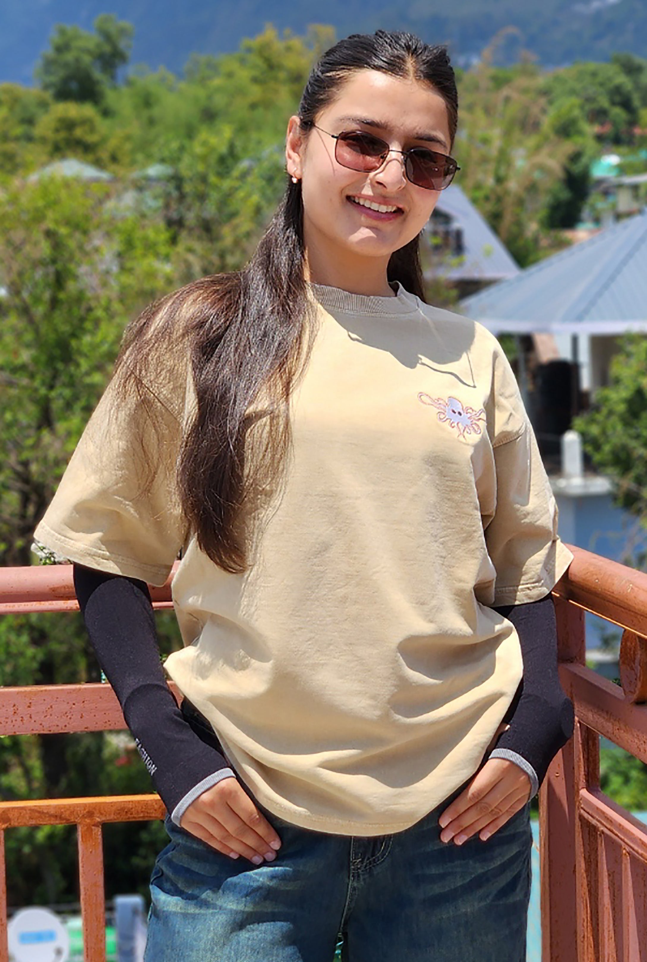 Beige Acid Wash Oversized T-Shirt for Men & Women | Zest Fusion