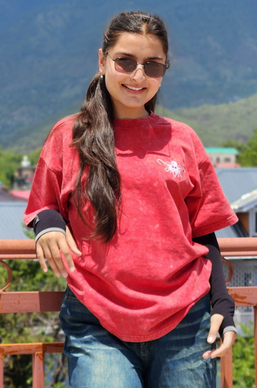 Red Ember Tee – Oversized Boxy Fit | Acid Washed