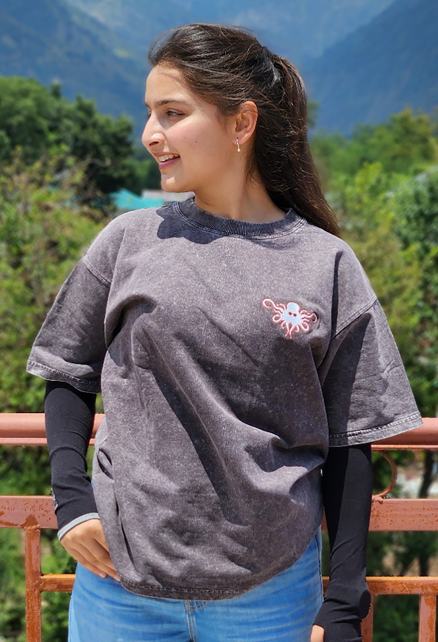 Charcoal Mist Tee – Oversized Boxy Fit | Acid Washed